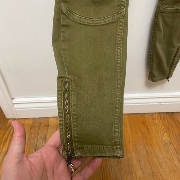 Anthropologie Army Green Moto Zippered High-Rise Denim Leggings Sz 26 Petite - Picture 4 of 16